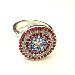 Marvel Comics Captain America Stainless Steel Crystal Ring New NOS Box S…